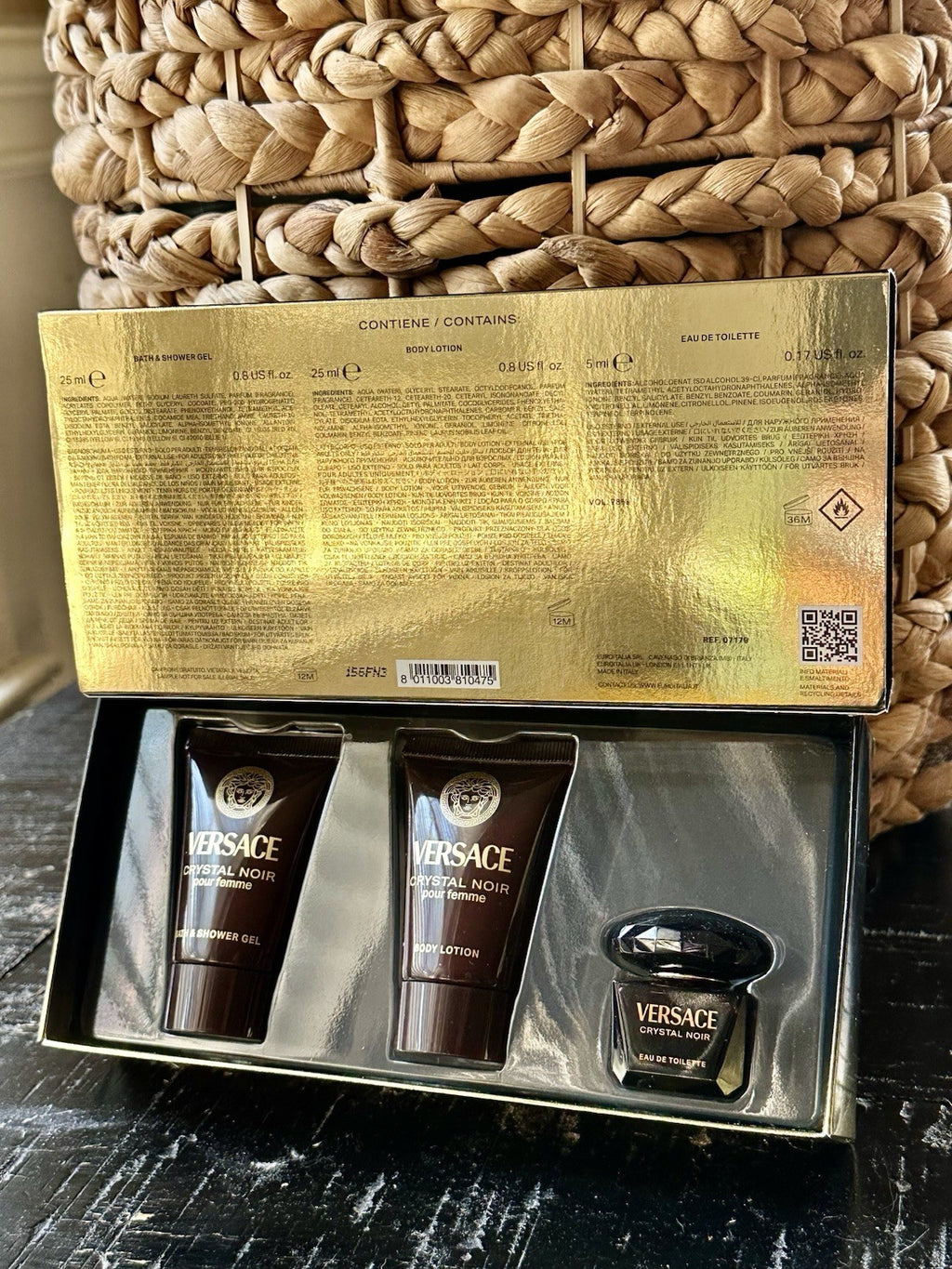 Versace Crystal Noir mini gift set box front
