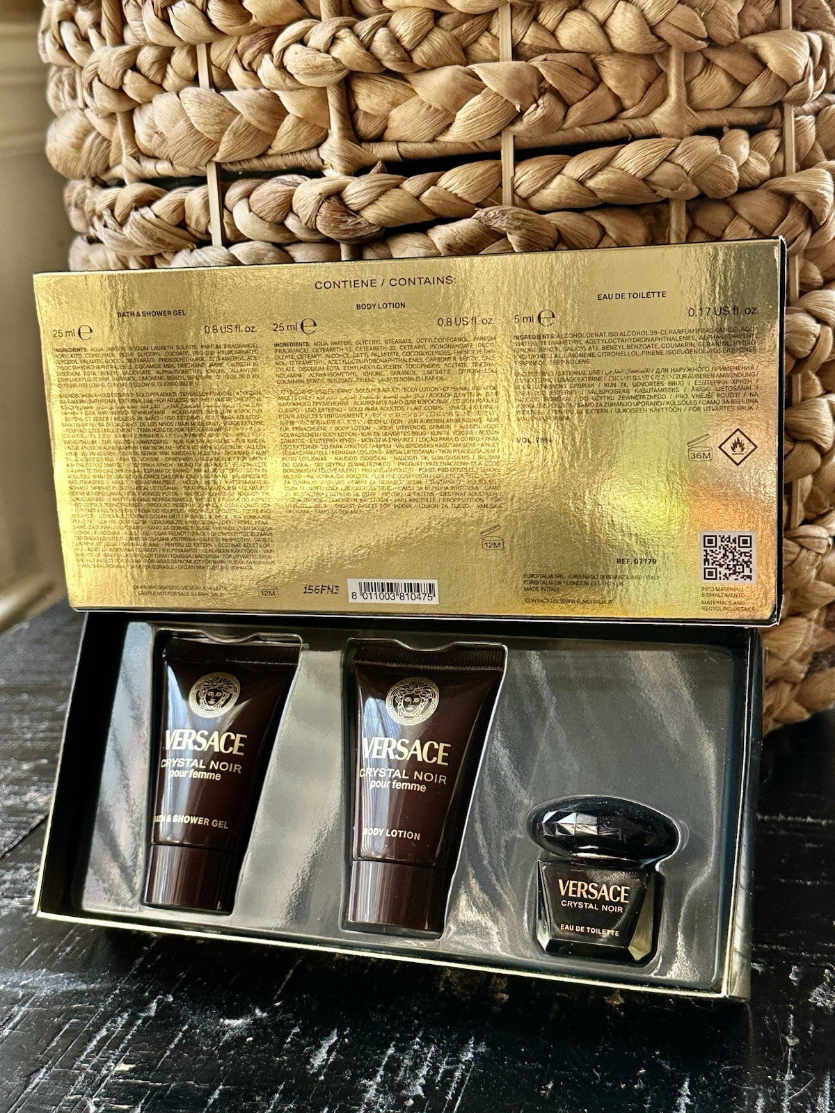 Versace Crystal Noir mini gift set box front
