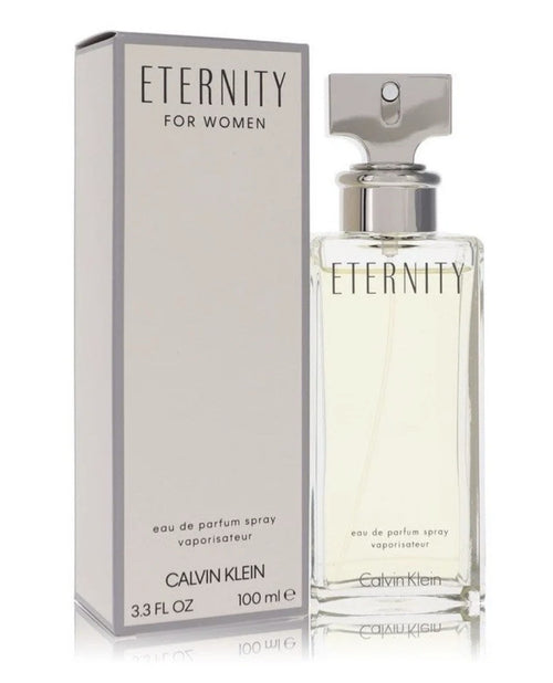 Calvin Klein Eternity women's Eau de Parfum 100 ml bottle with elegant packaging and floral design.