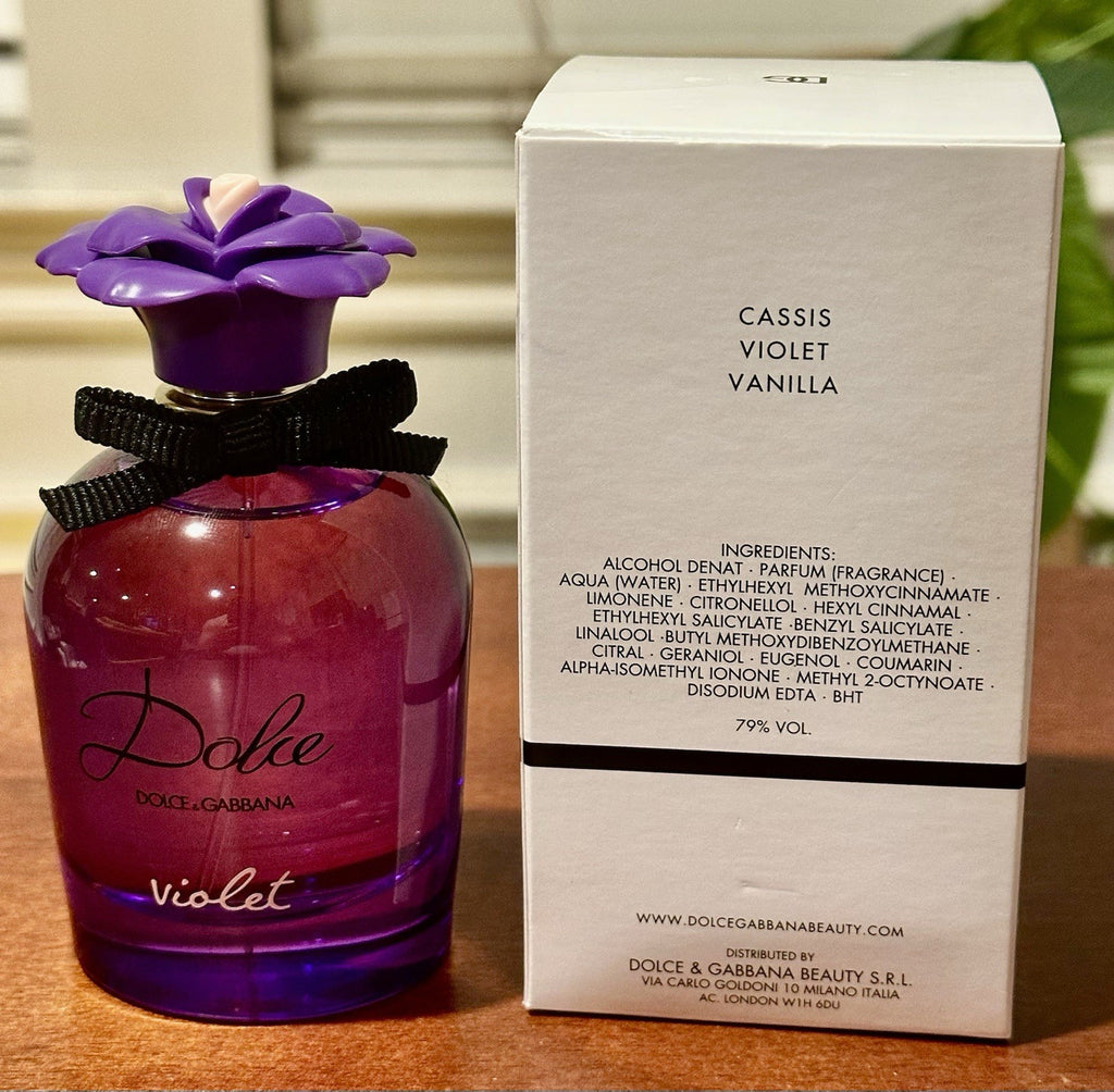 Dolce & Gabbana Violet Eau de Toilette for women in a 75ml bottle, featuring a sleek glass design with purple accents.