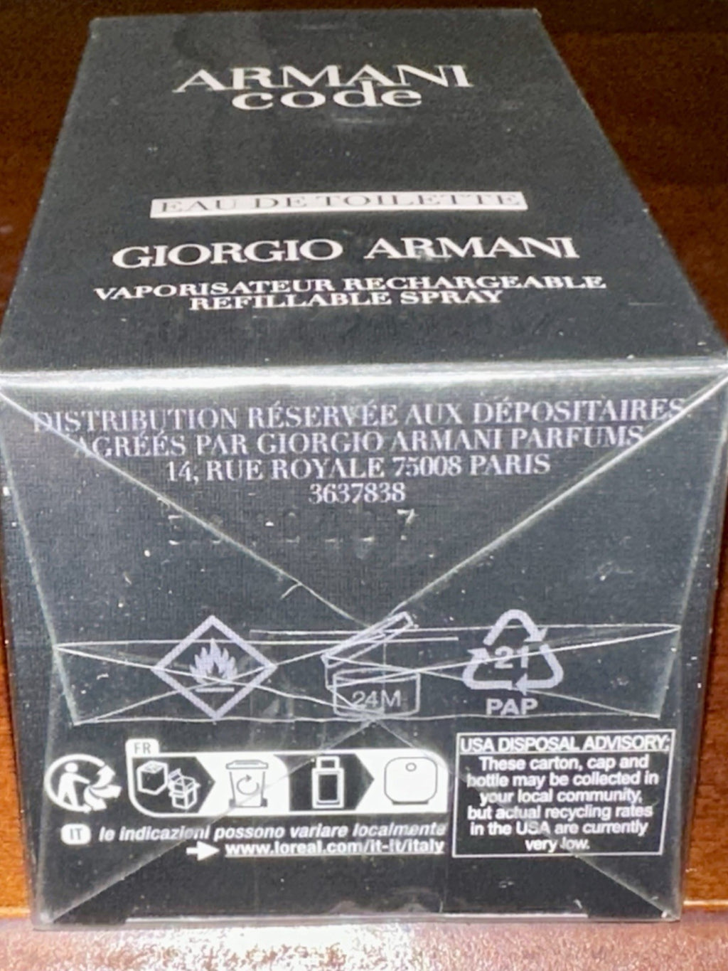 Giorgio Armani Armani Code EDT box detail