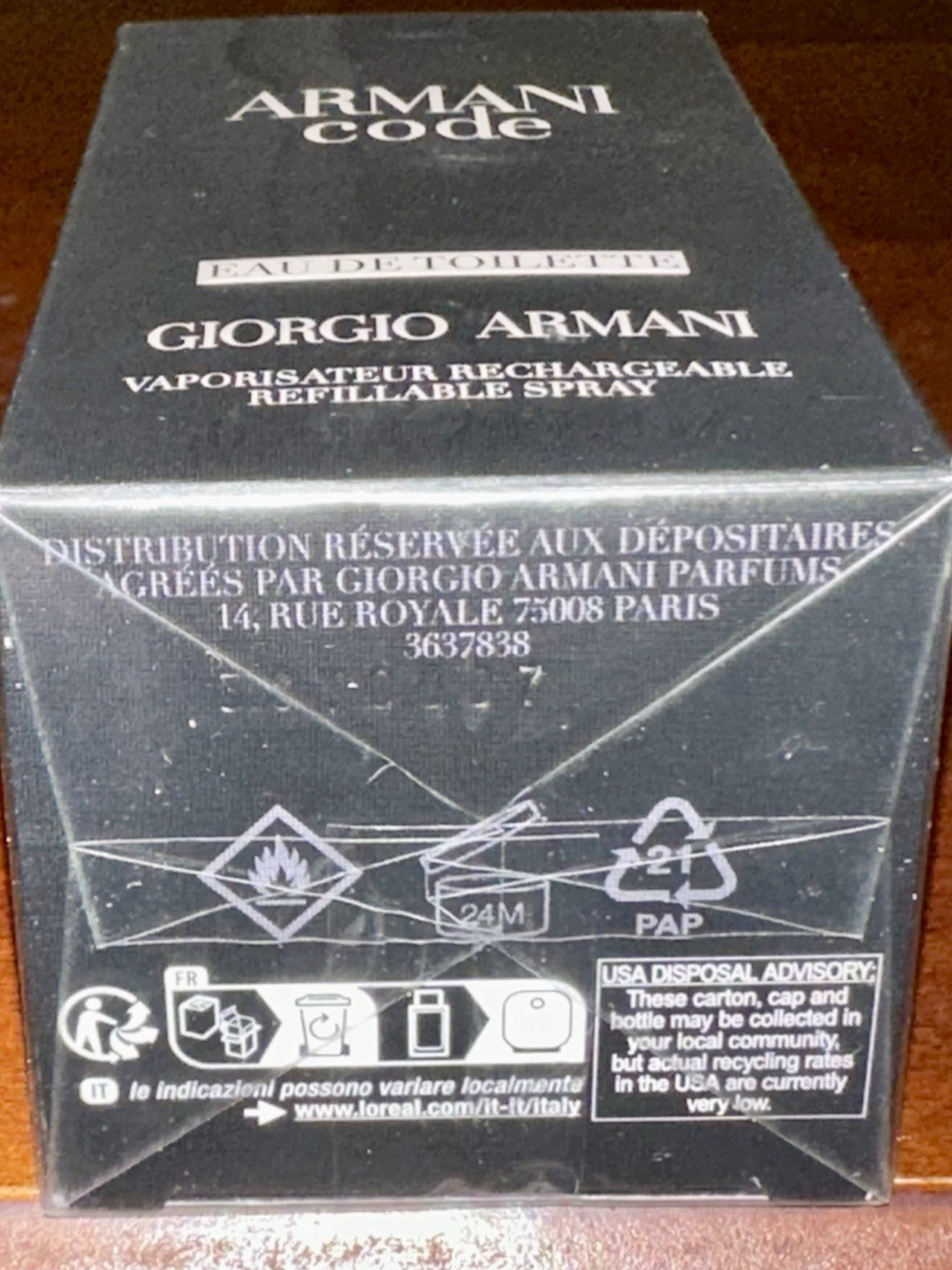 Giorgio Armani Armani Code EDT box detail