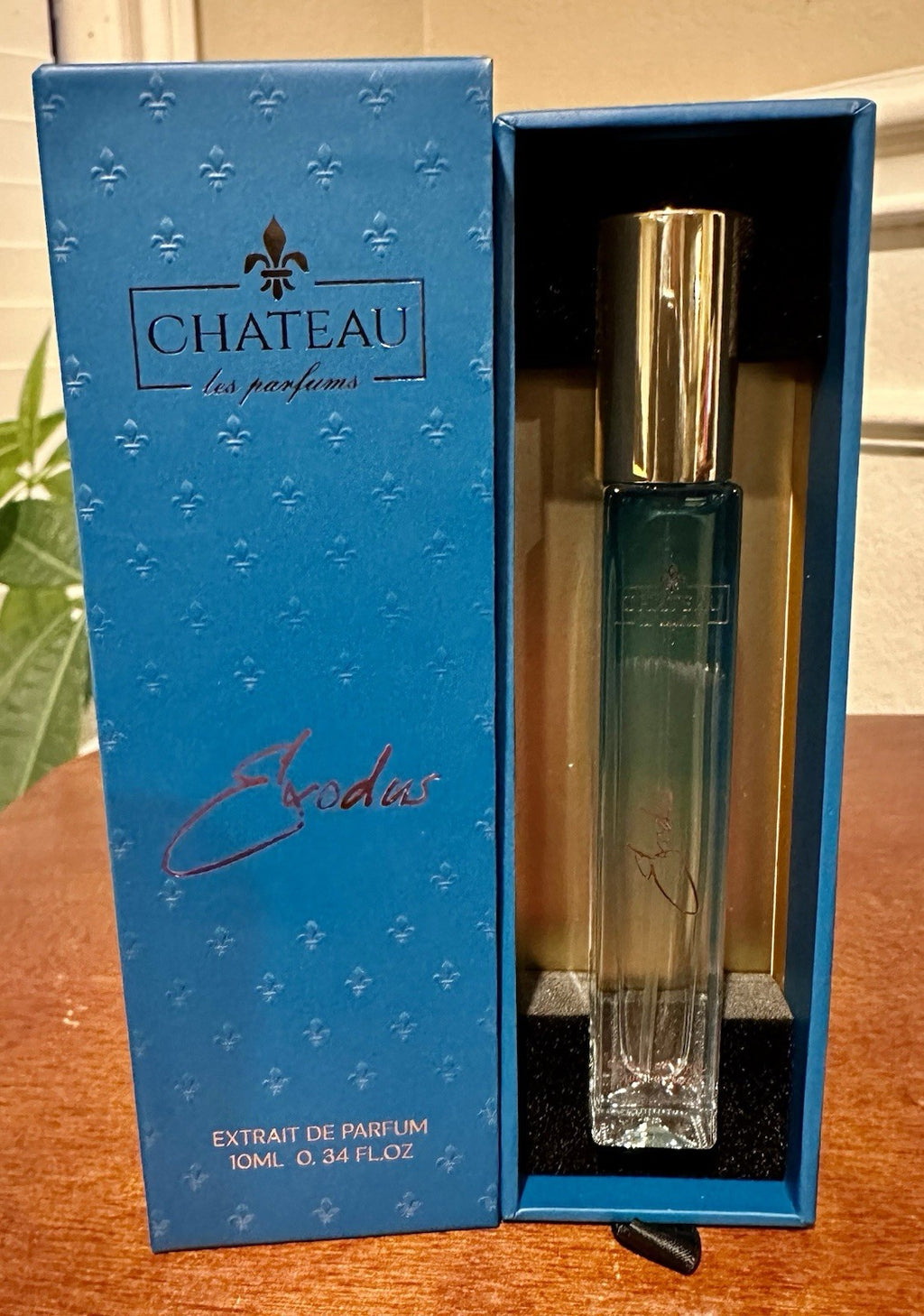 Chateau Les Parfums Exodus travel spray bottle and box